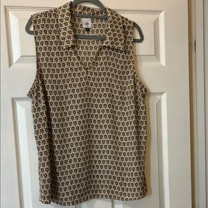 CAbi Black and Cream Patterned Sleeveless Blouse